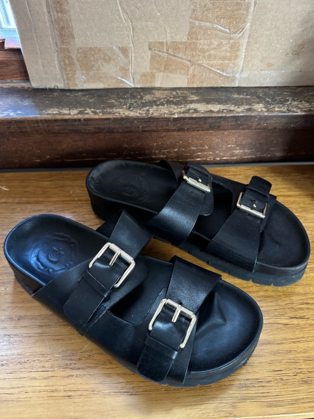 Grenson’s Women's Black Double-Buckle Slide Sandals